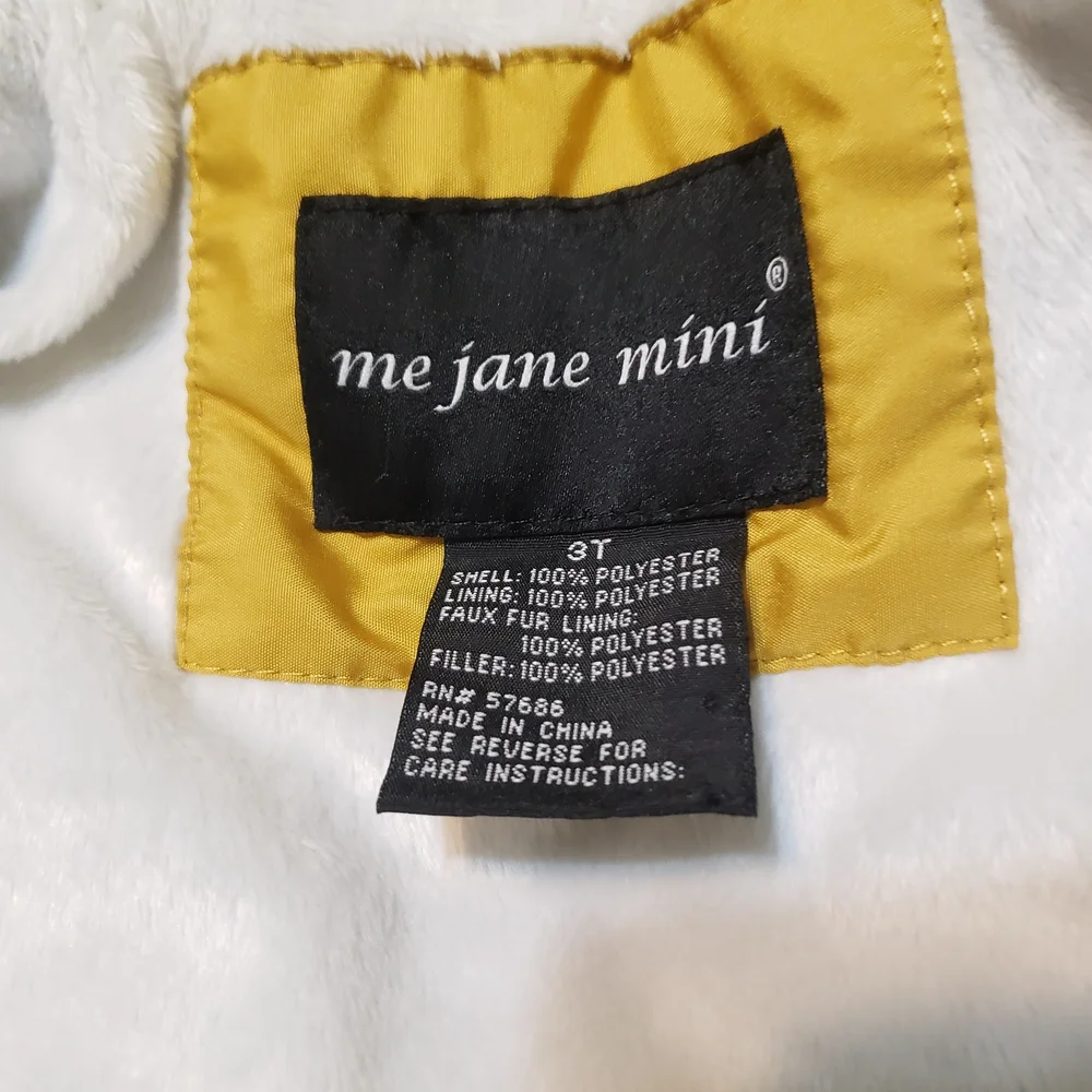 Me Jane Mini Mustard Yellow Quilted Puffer Jacket Faux Fur Lined 3T